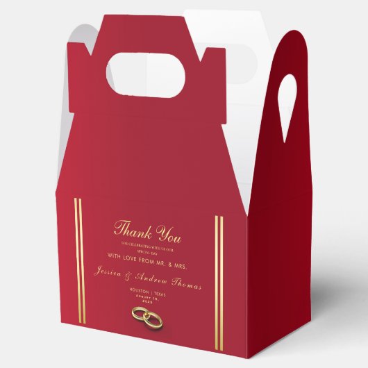 Elegant goud en rood, trouwringen bruiloft bedankdoosjes (Geopend)