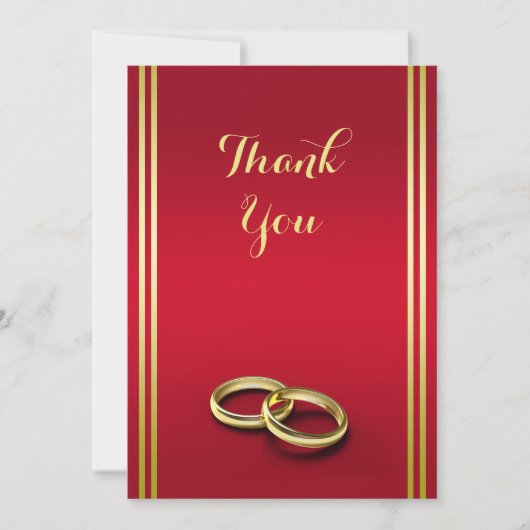 Elegant goud en rood, trouwringen bruiloft bedankkaart (Voorkant)