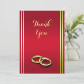 Elegant goud en rood, trouwringen bruiloft bedankkaart (Staand voorkant)