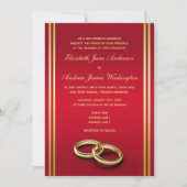Elegant goud en rood, trouwringen bruiloft kaart (Voorkant)