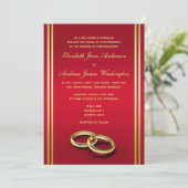 Elegant goud en rood, trouwringen bruiloft kaart (Staand voorkant)