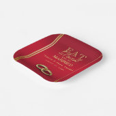Elegant goud en rood, trouwringen bruiloft papieren bordje (Gebogen)