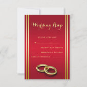 Elegant goud en rood, trouwringen bruiloft RSVP kaartje (Voorkant)