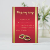 Elegant goud en rood, trouwringen bruiloft RSVP kaartje (Staand voorkant)