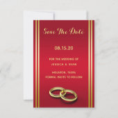 Elegant goud en rood, trouwringen bruiloft save the date (Voorkant)