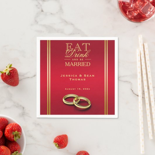Elegant goud en rood, trouwringen bruiloft servet (Insitu)