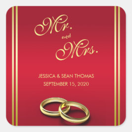 Elegant goud en rood, trouwringen bruiloft vierkante sticker