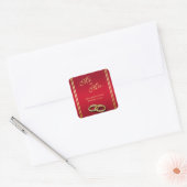 Elegant goud en rood, trouwringen bruiloft vierkante sticker (Envelop)