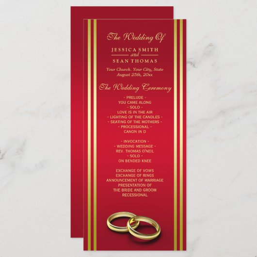 Elegant goud en rood, trouwringen huwelijksprogram (Voorkant / Achterkant)