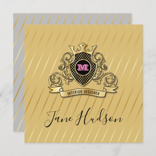 Elegant Goud en Roze Monogram Modieus Ontwerp Kaart (Voorkant / Achterkant)