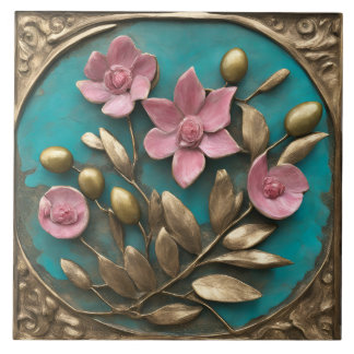 Elegant goud en roze mozaïek tegeltje