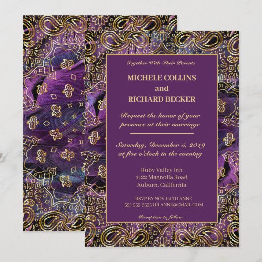 Elegant goud en veren kaart (Voorkant / Achterkant)