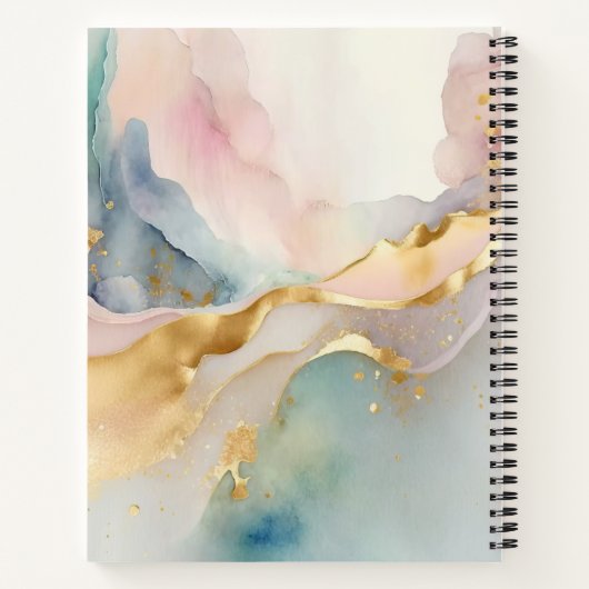 Elegant Goud en Waterverf Pastel Monogram Naam Notitieboek (Achterkant)