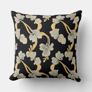 Elegant Goud en Wit Bloemmotief Kussen