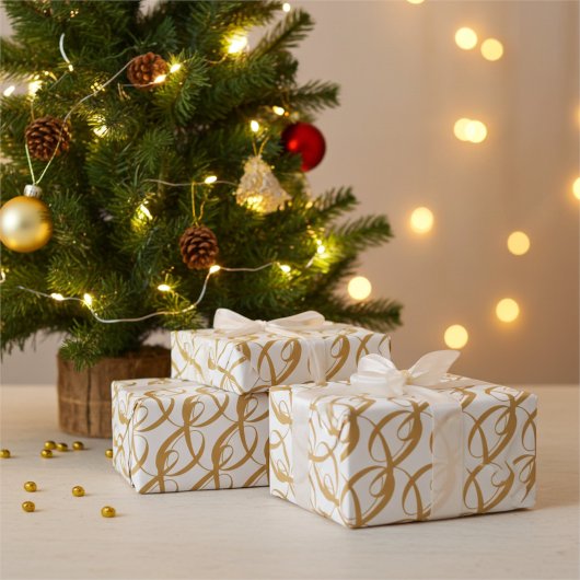 Elegant Goud en Wit Bruiloftspaar Eenheidsgeschenk Cadeaupapier