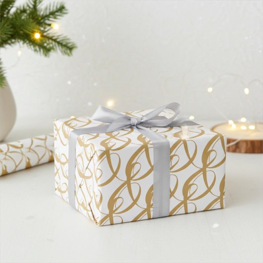 Elegant Goud en Wit Bruiloftspaar Eenheidsgeschenk Cadeaupapier