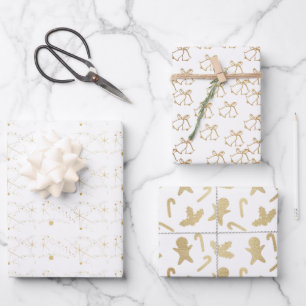 Elegant Goud en Wit Kerstmis Inpakpapier Vel