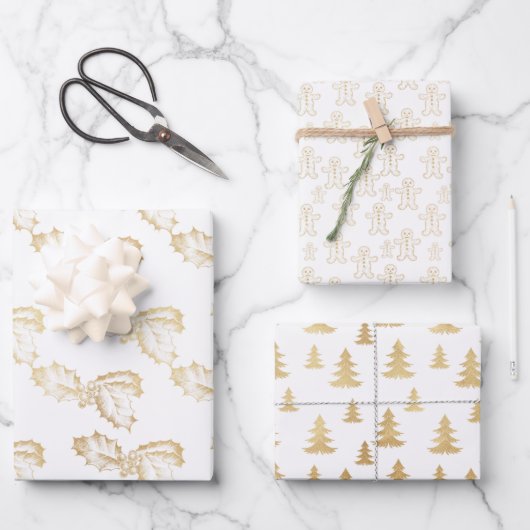 Elegant Goud en Wit Kerstmis Inpakpapier Vel (Voorkant)