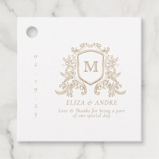 Elegant Goud en Wit Monogram Bruiloft Favor Label (Voorkant)