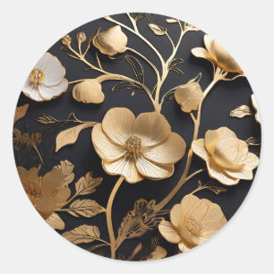 Elegant goud en witte bloemen patroon ronde sticker