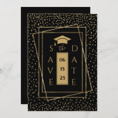 Elegant Goud en Zwart Afstuderen Aankondiging (Voorkant / Achterkant)