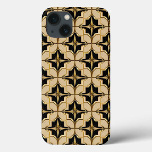 Elegant goud en zwart geometrisch patroon iPhone 13 hoesje