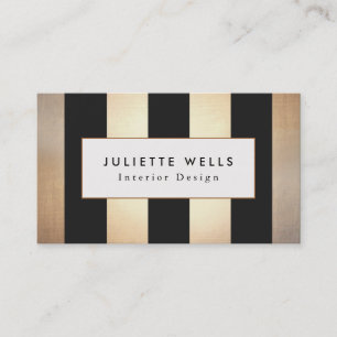 Elegant Goud en Zwart Gestreept Interieur Designer Visitekaartje