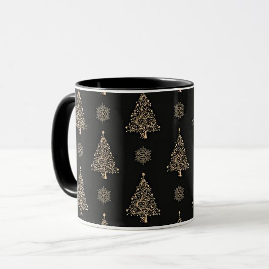 Elegant goud- en zwart kerstpatroon mok (Voorkant links)