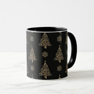 Elegant goud- en zwart kerstpatroon mok