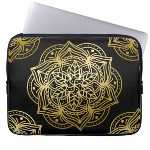 Elegant goud en zwart mandala patroon laptop sleeve