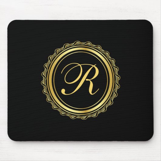Elegant goud en zwart medaillon monogram muismat (Voorkant)
