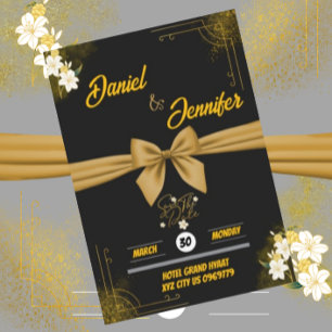 Elegant goud en zwart met witte bloemen bruiloft save the date