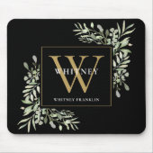 Elegant goud en zwart monogram groen Bloemen Muismat (Voorkant)