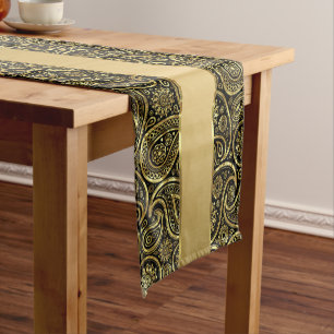 Elegant goud en zwart Paisley & Stripes Korte Tafelloper