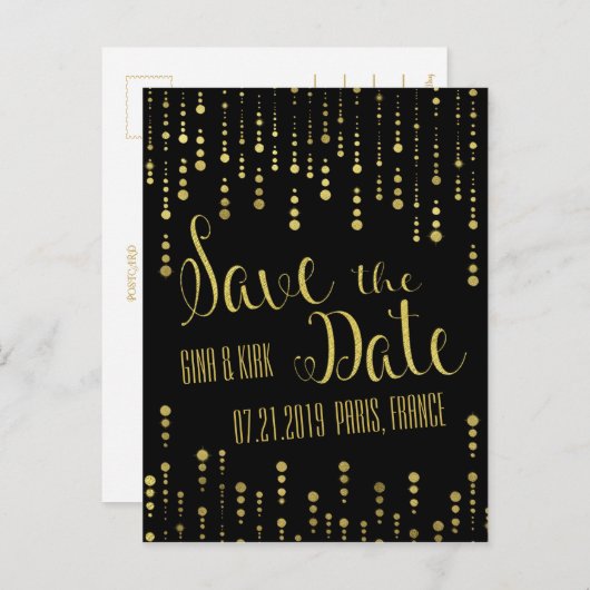 Elegant goud en zwart slaan de datum op aankondigingskaart (Voorkant / Achterkant)