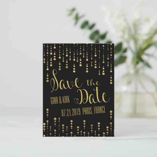 Elegant goud en zwart slaan de datum op aankondigingskaart (Staand voorkant)