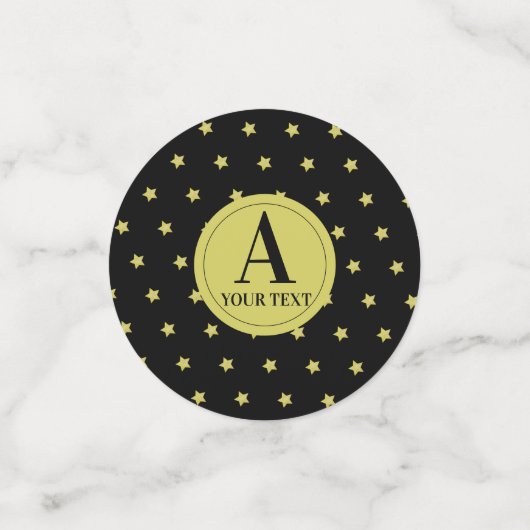 Elegant goud en zwart ster patroon monogram confetti (Kleine voorkant)
