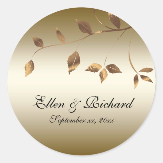 Elegant Goud en Zwart, Vallende bladeren Ronde Sticker (Voorkant)