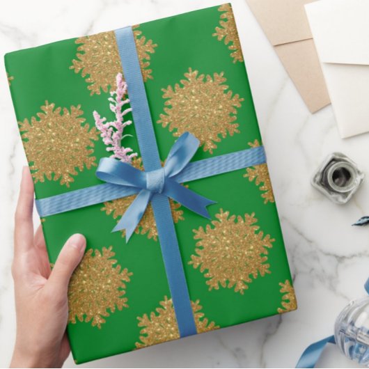 Elegant goud faux glitter sneeuwvlok groen cadeaupapier