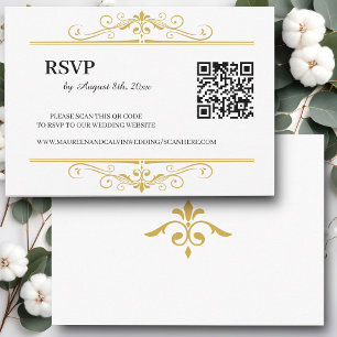 Elegant Goud Filigraan op Wit, RSVP QR Code