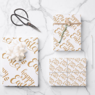 Elegant Goud Gelukkig Paaslente Paasei Inpakpapier Vel
