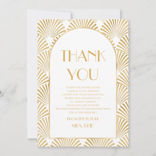 Elegant Goud Geometrische Art Deco Vrijgezellenfee Bedankkaart (Voorkant)
