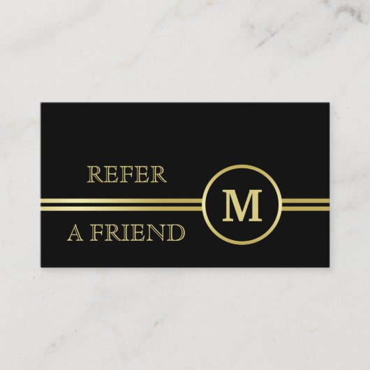 Elegant goud Gepersonaliseerd monogram op zwart Aanbevelingskaartje (Voorkant)