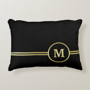Elegant goud Gepersonaliseerd monogram op zwart Accent Kussen