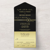 Elegant goud Gepersonaliseerd monogram op zwart All In One Uitnodiging (Binnen)