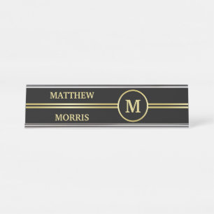 Elegant goud Gepersonaliseerd monogram op zwart Bureau Naambordje