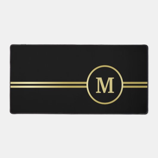 Elegant goud Gepersonaliseerd monogram op zwart Bureaumat (Voorkant)