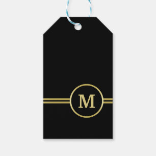 Elegant goud Gepersonaliseerd monogram op zwart Cadeaulabel