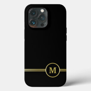 Elegant goud Gepersonaliseerd monogram op zwart iPhone 13 Pro Hoesje