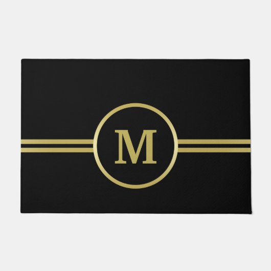 Elegant goud Gepersonaliseerd monogram op zwart Deurmat (Voorkant)